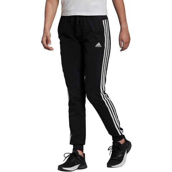 adidas Pants - ADIDAS Women's 3 Stripe Single Jersey Cuffed Joggers Size Large